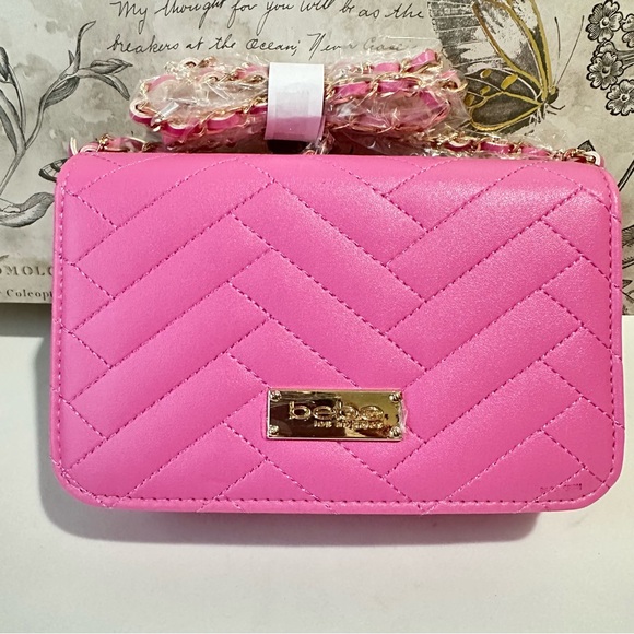 Bebe Sophia Crossbody Small Quilted Chain Strap in Pink Bubblegum - Picture 1 of 10